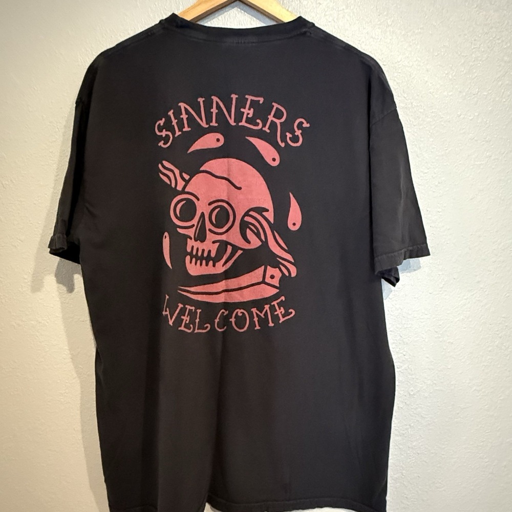 Sinners Welcome T Shirt Men's XL‎ Rock Metal Moto Biker Skull Black Gothic Metal
